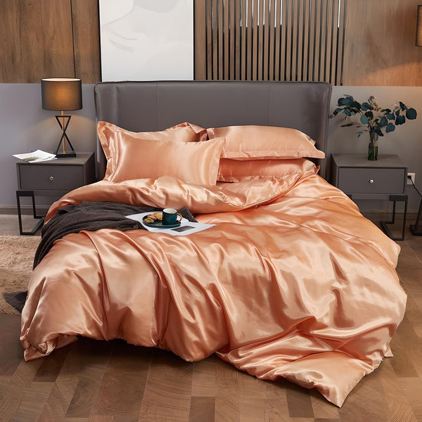 Sunset Peach Silk Bedding Set